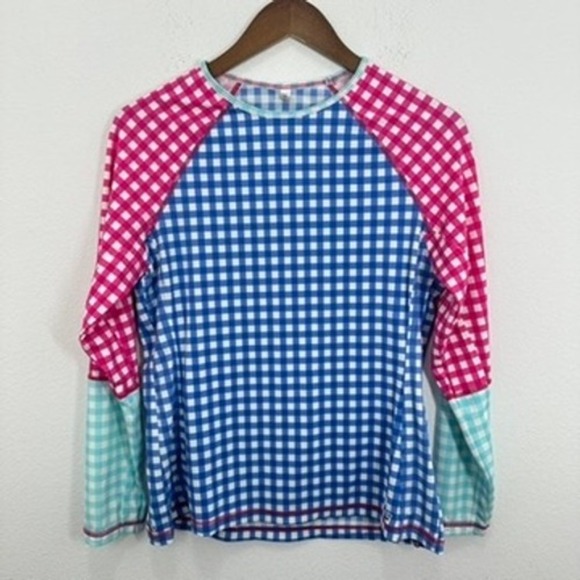 Vineyard Vines Rash Guard Swim Shirt Top Gingham Pink Blue Aqua Small S - Picture 1 of 6
